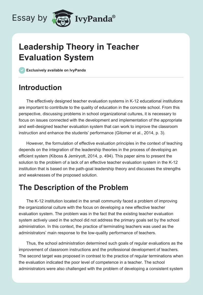 Leadership Theory in Teacher Evaluation System. Page 1