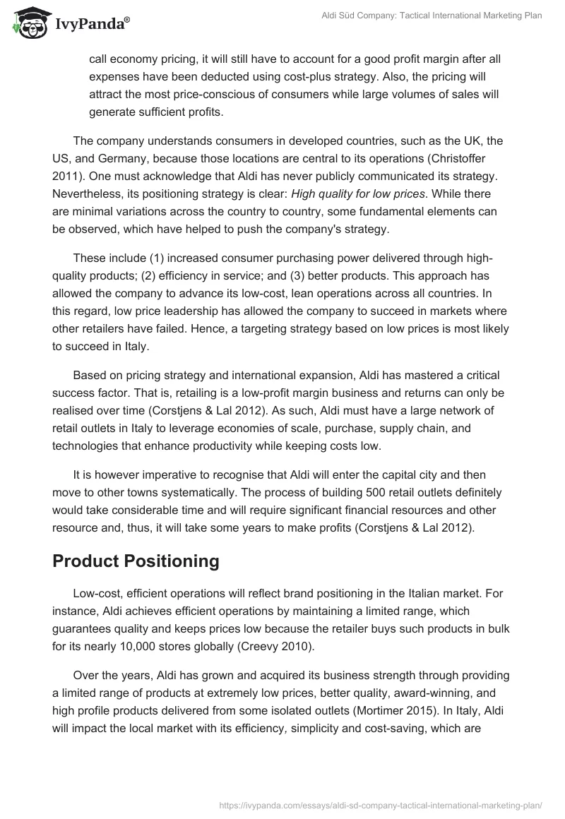 Aldi Süd Company: Tactical International Marketing Plan. Page 4