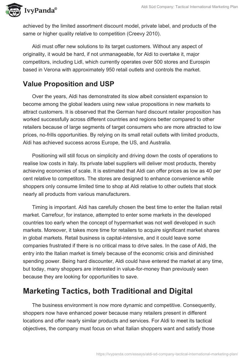 Aldi Süd Company: Tactical International Marketing Plan. Page 5