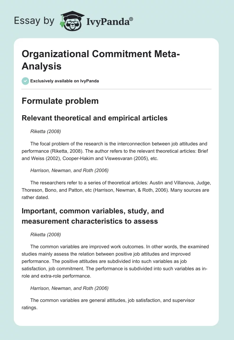 Organizational Commitment Meta-Analysis. Page 1
