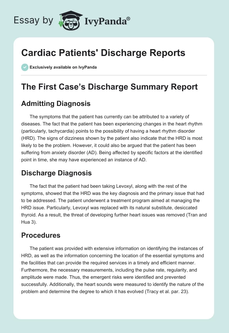 Cardiac Patients' Discharge Reports. Page 1