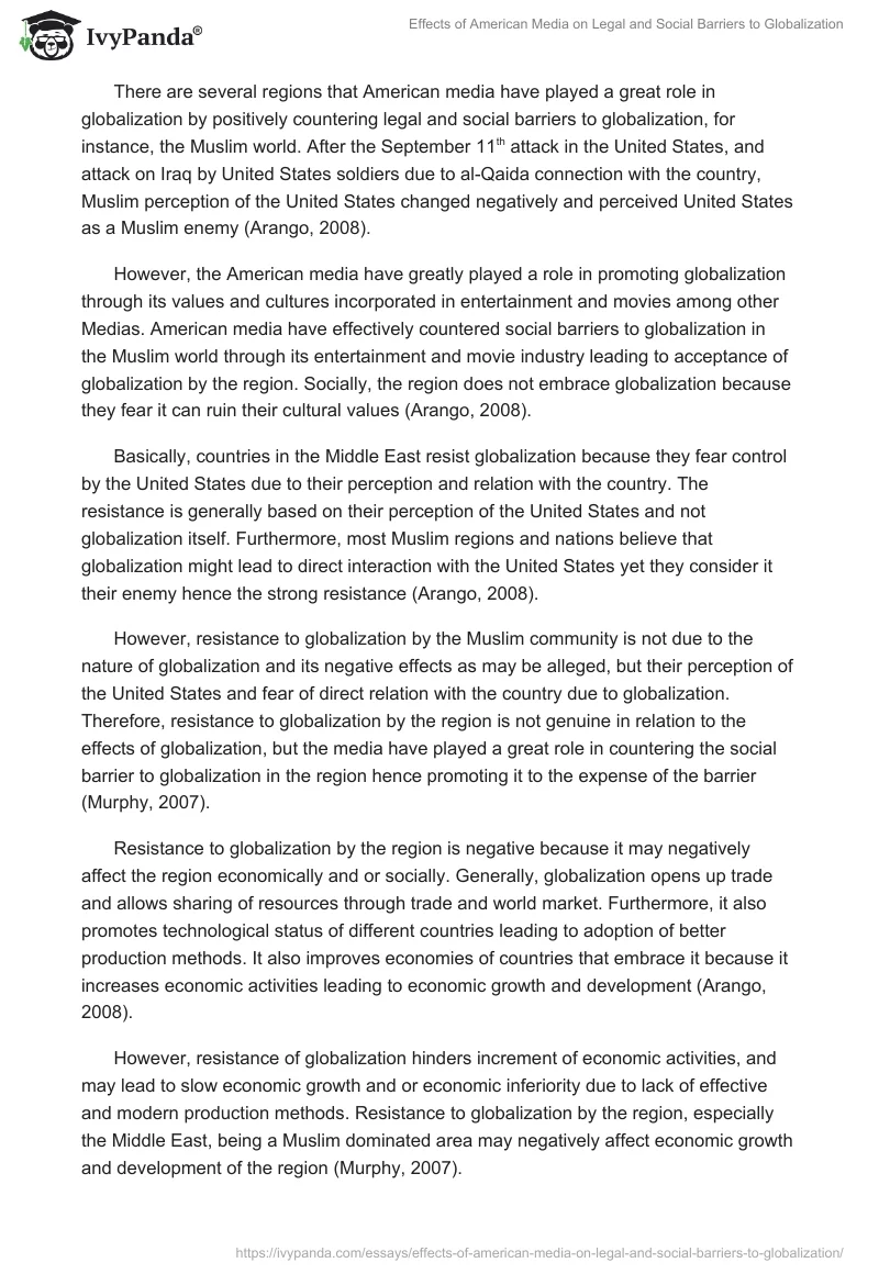 Effects of American Media on Legal and Social Barriers to Globalization. Page 2