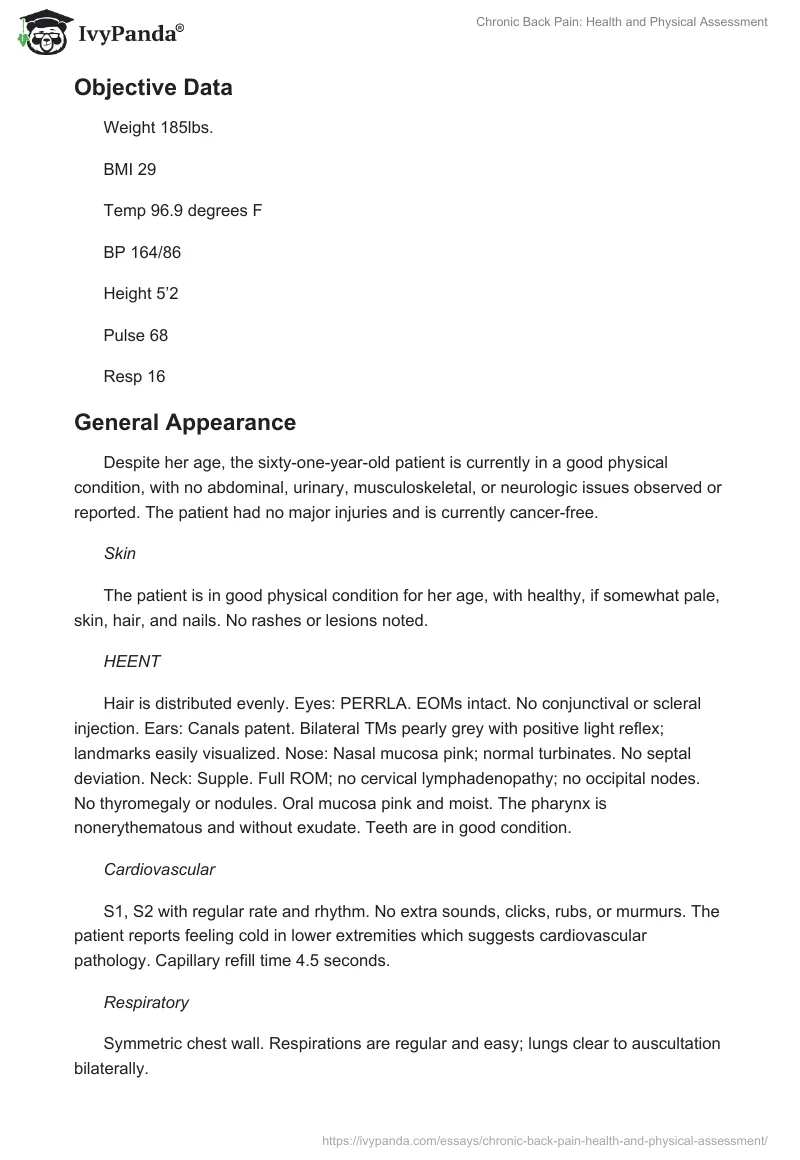 Chronic Back Pain: Health and Physical Assessment. Page 4