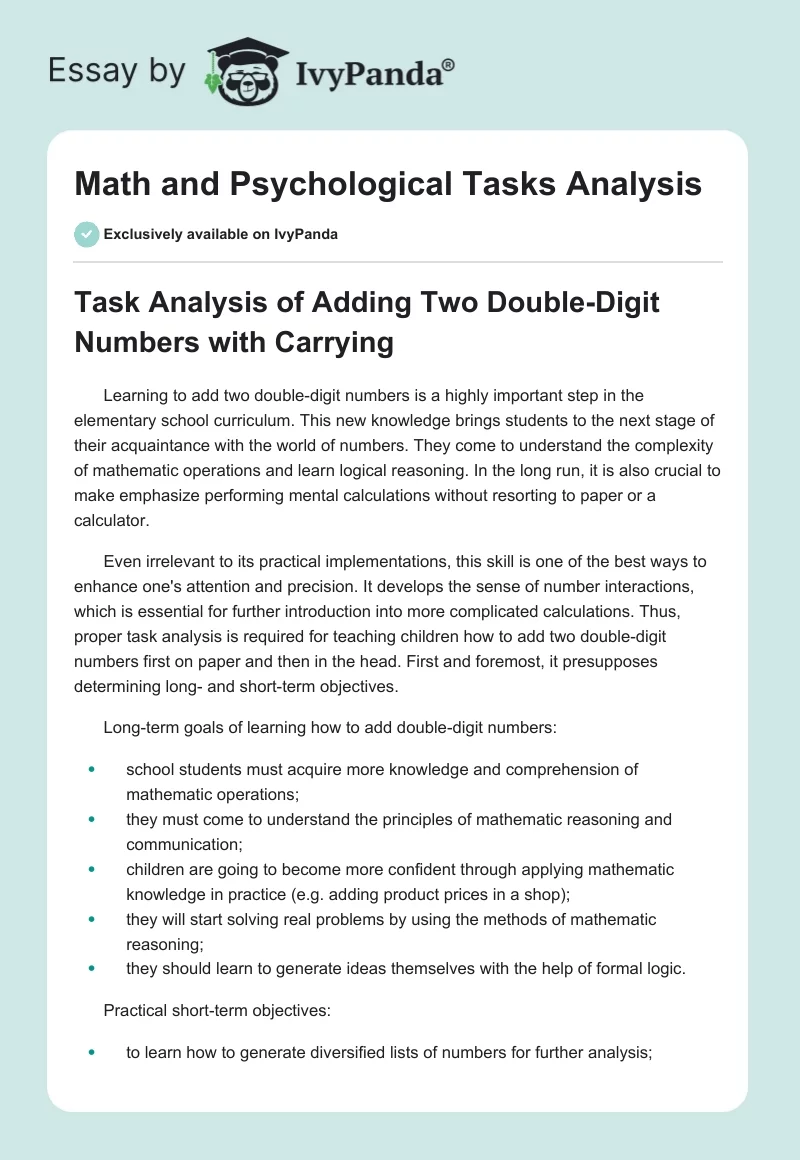 Math and Psychological Tasks Analysis. Page 1