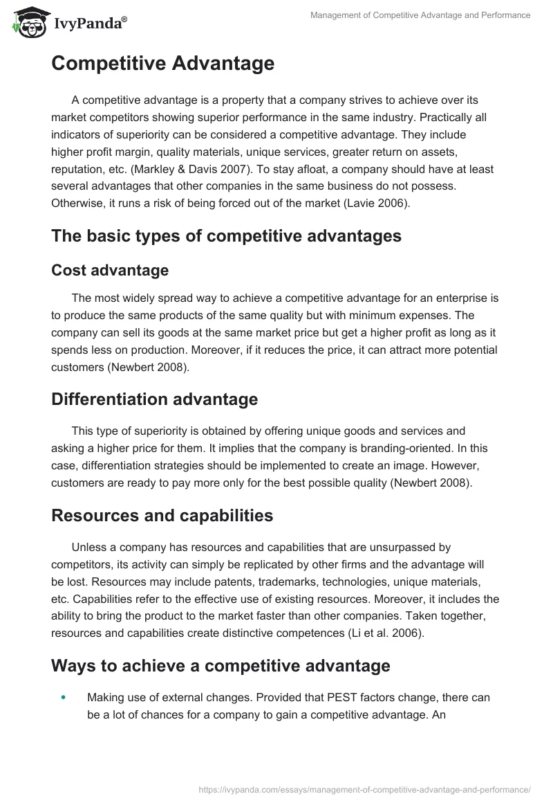 Management of Competitive Advantage and Performance. Page 4