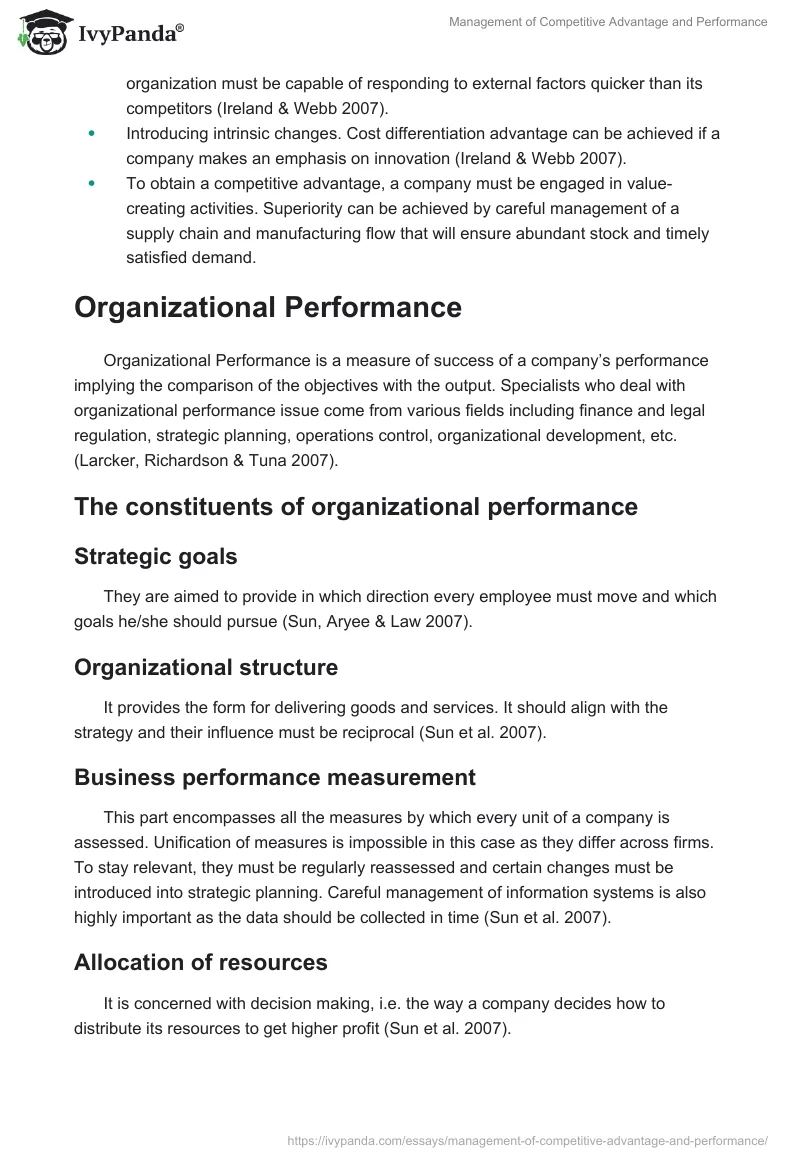 Management of Competitive Advantage and Performance. Page 5