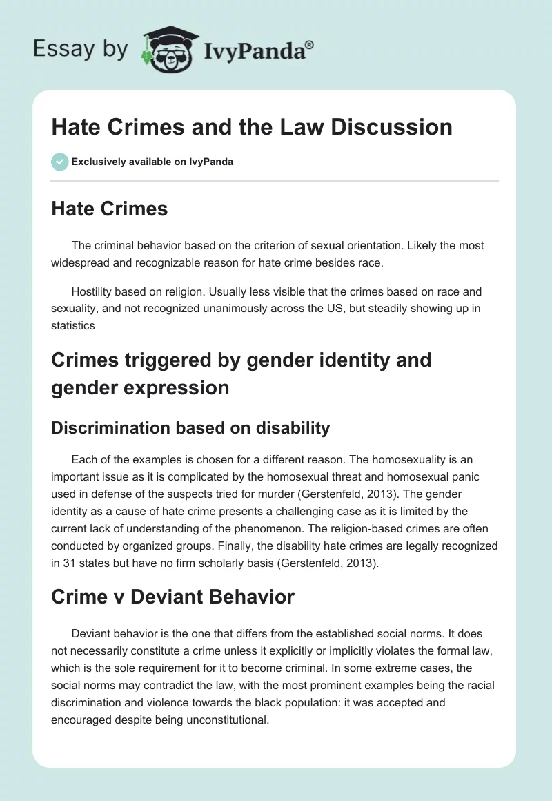 Hate Crimes and the Law Discussion. Page 1