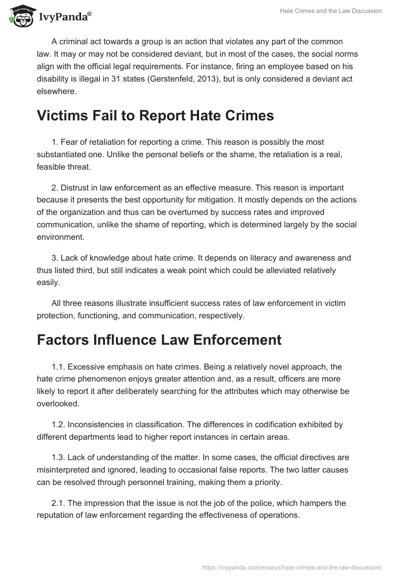 Hate Crimes and the Law Discussion. Page 2