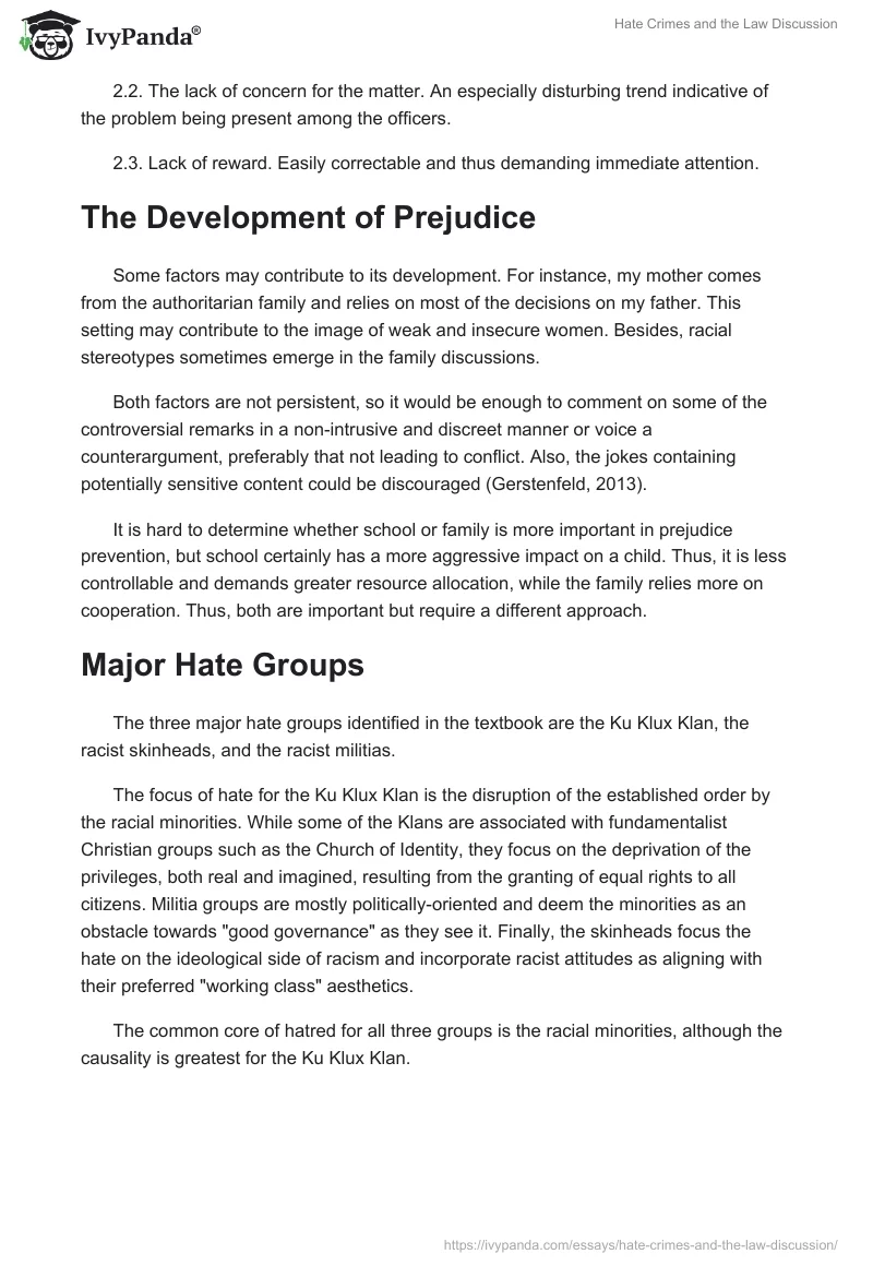 Hate Crimes and the Law Discussion. Page 3