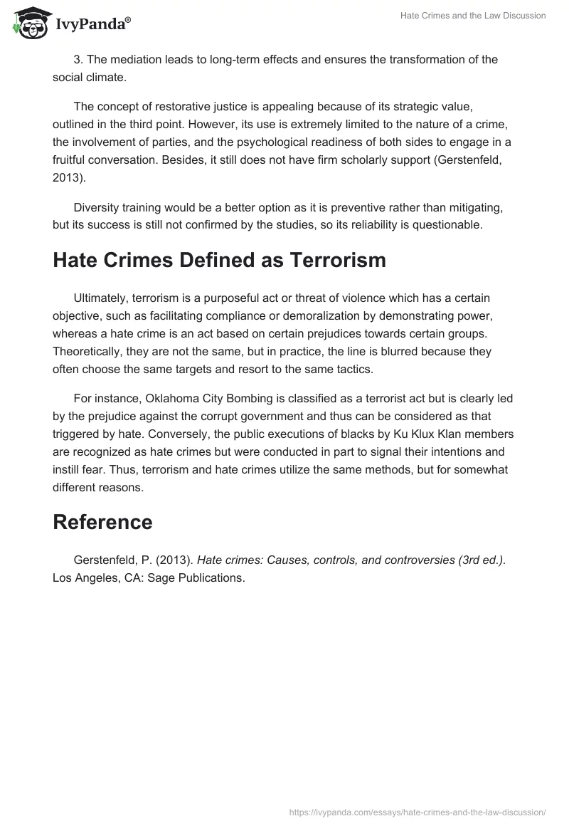 Hate Crimes and the Law Discussion. Page 5