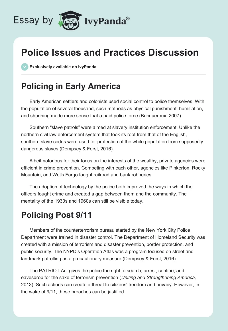 Police Issues and Practices Discussion. Page 1