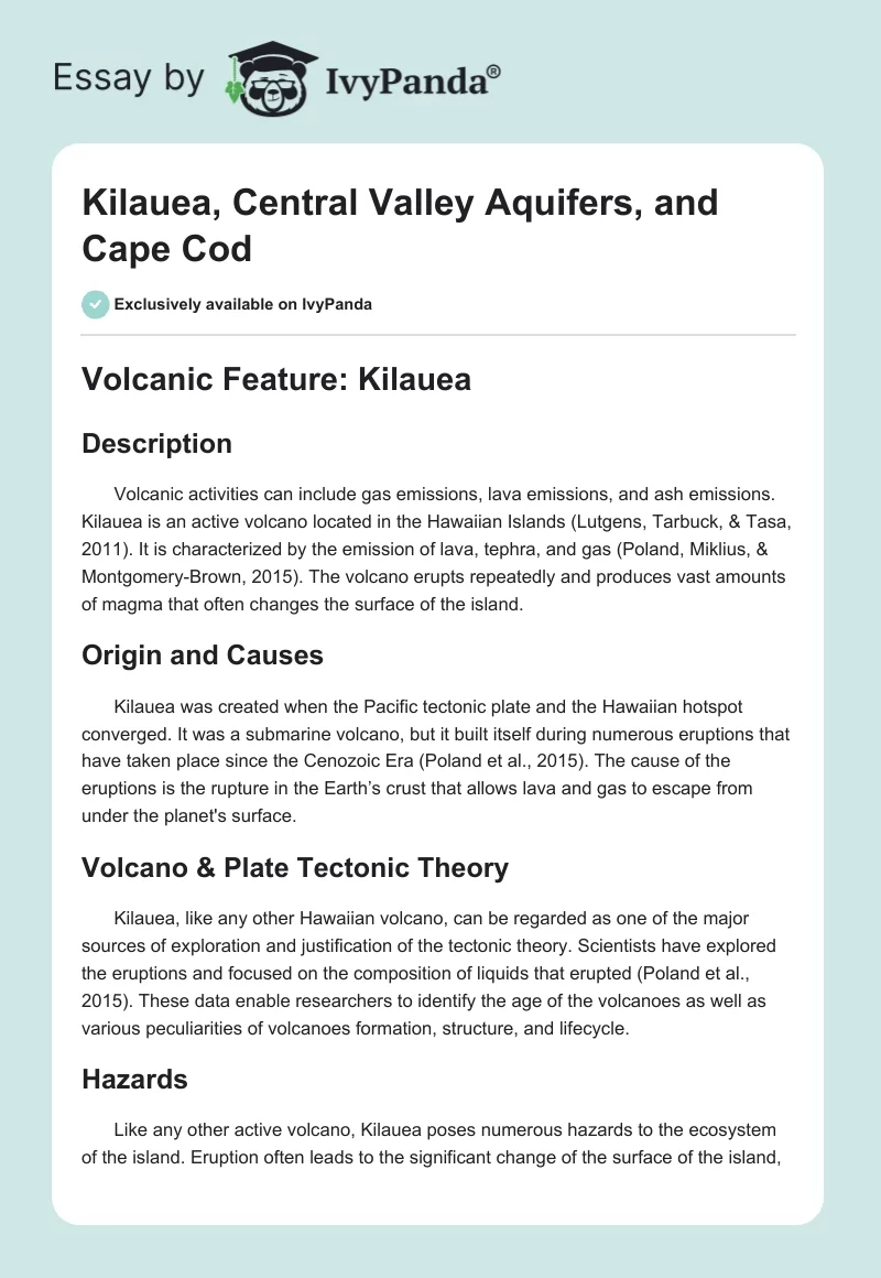 Kilauea, Central Valley Aquifers, and Cape Cod. Page 1