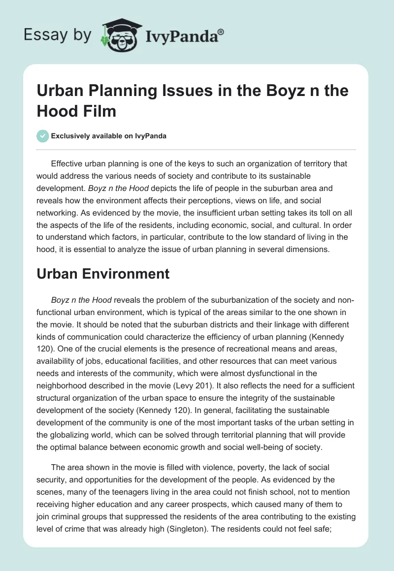Urban Planning Issues in the "Boyz n the Hood" Film. Page 1