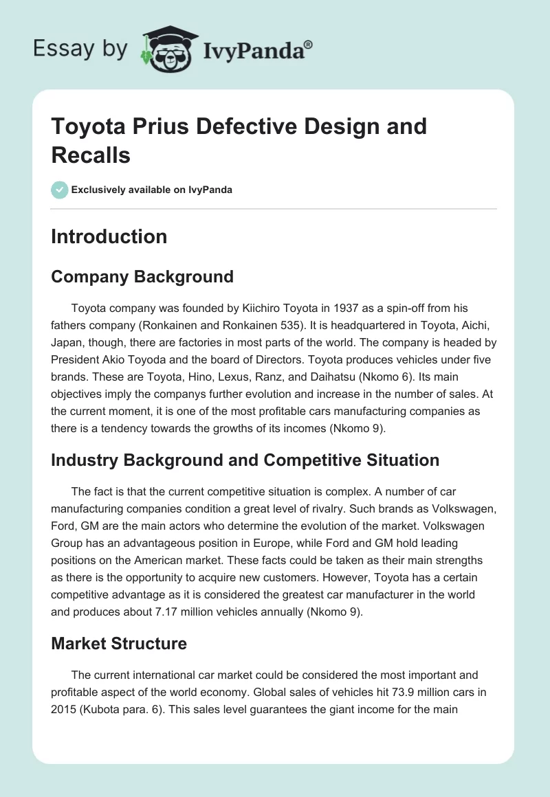 Toyota Prius Defective Design and Recalls. Page 1