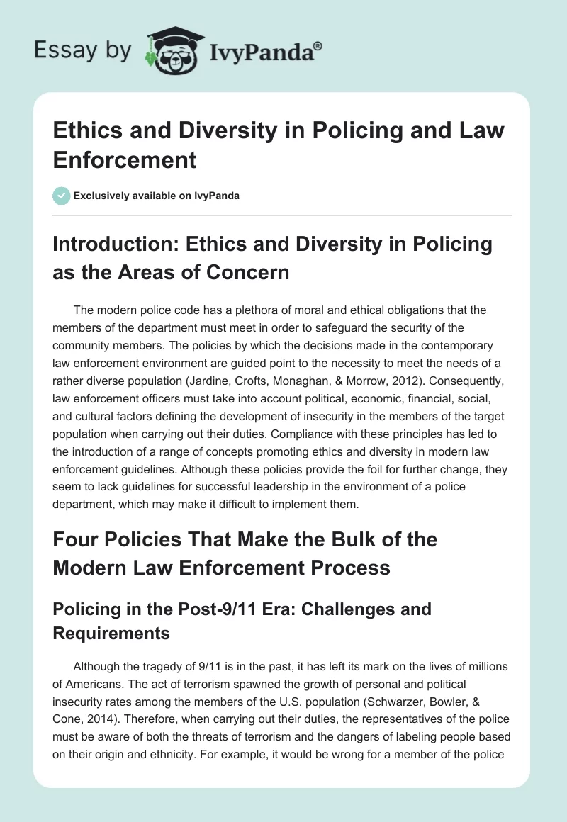 Ethics and Diversity in Policing and Law Enforcement. Page 1