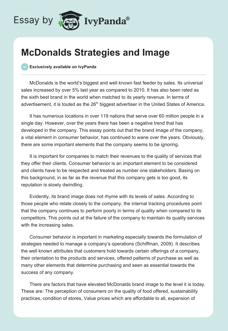 McDonalds Strategies and Image. Page 1