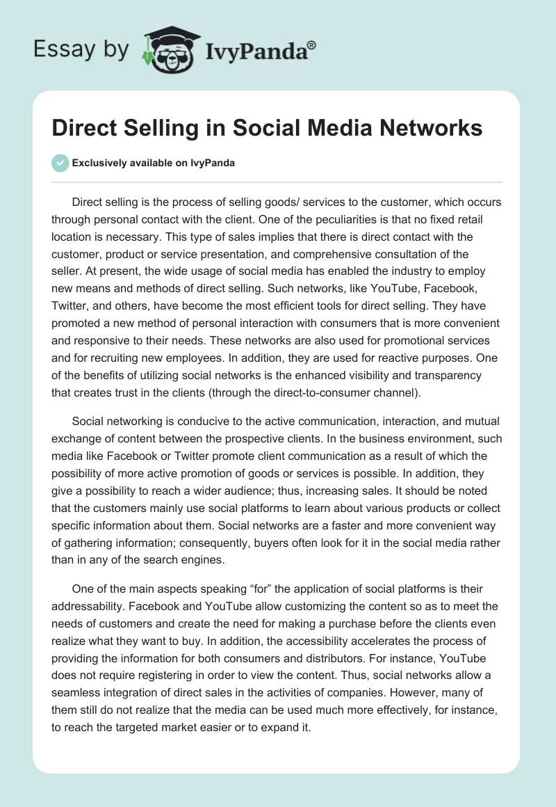 Direct Selling in Social Media Networks. Page 1