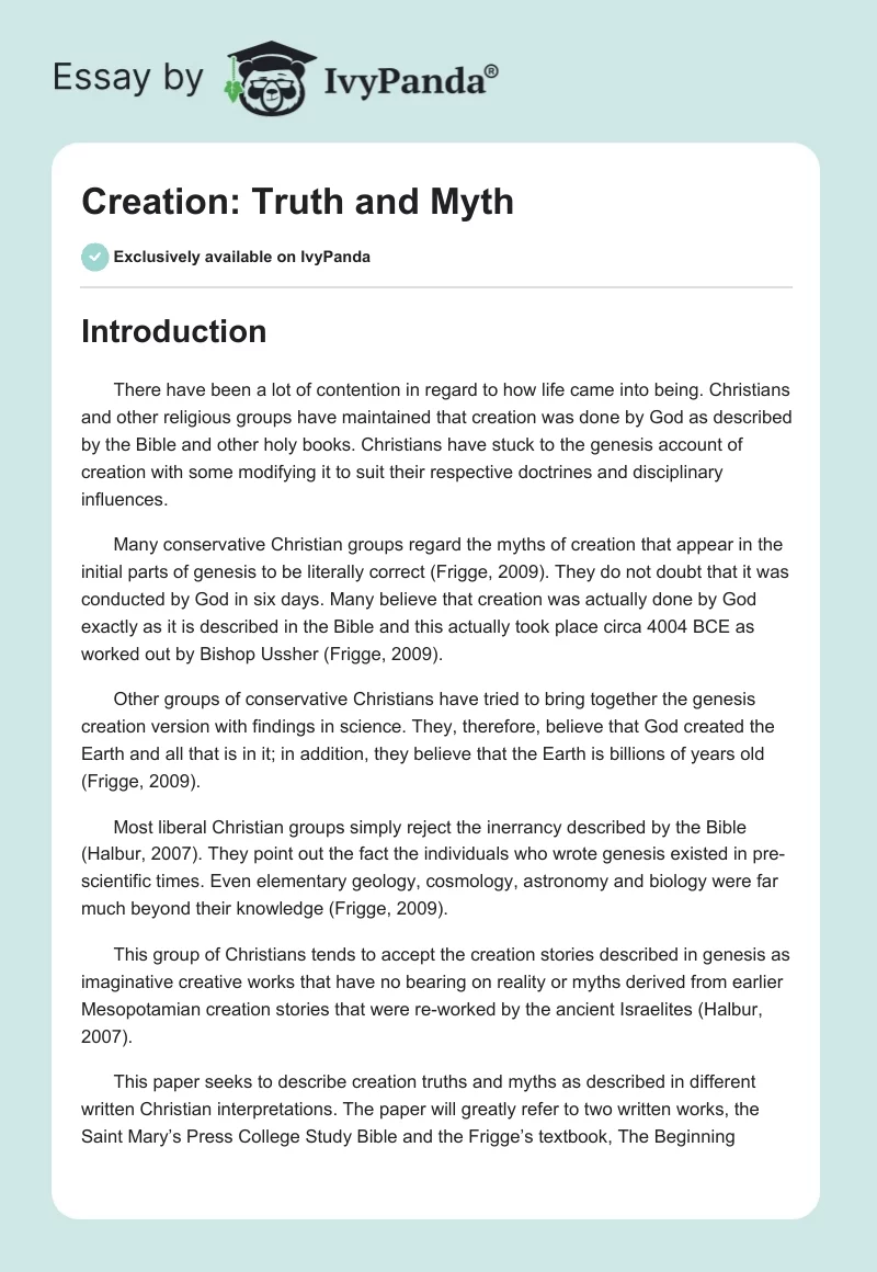 Creation: Truth and Myth. Page 1