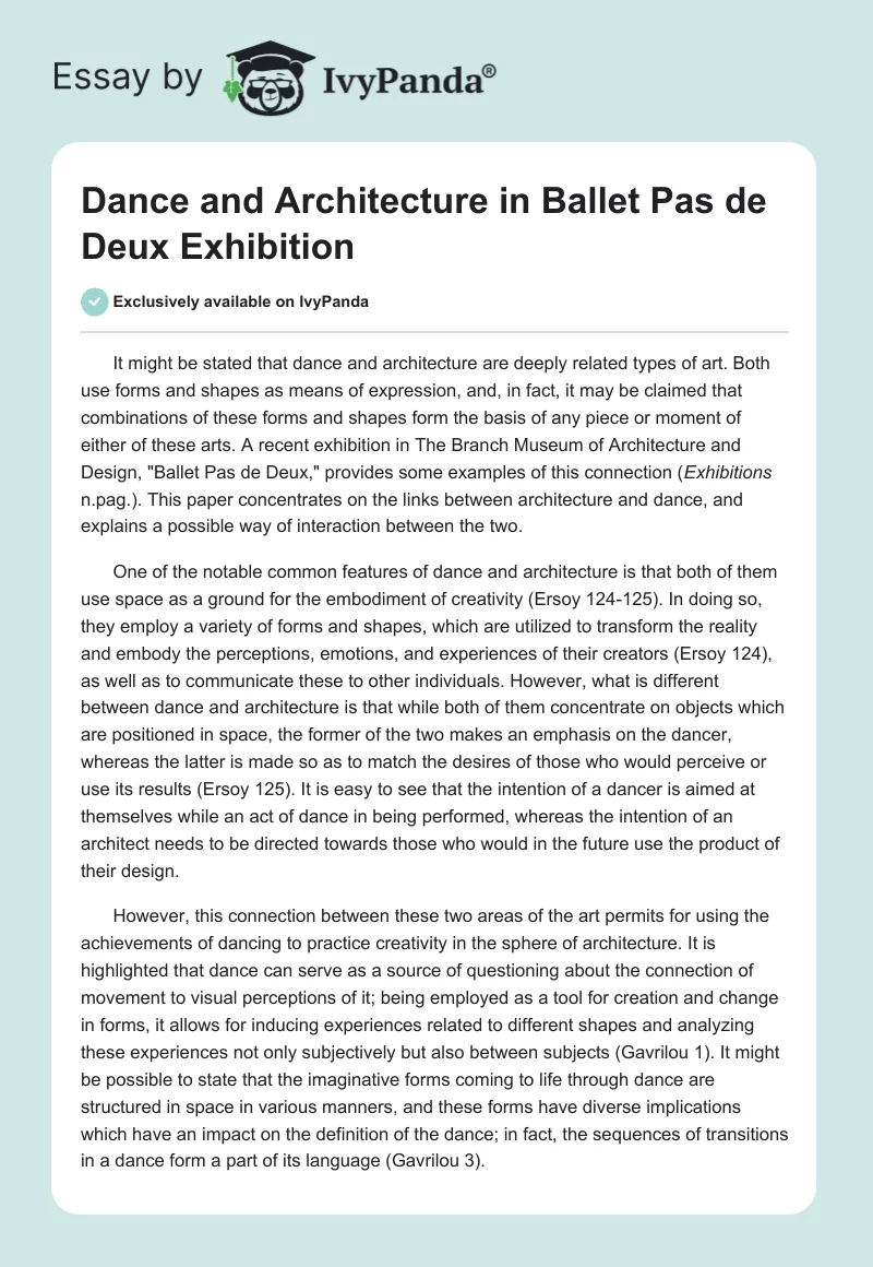 Dance and Architecture in "Ballet Pas de Deux" Exhibition. Page 1