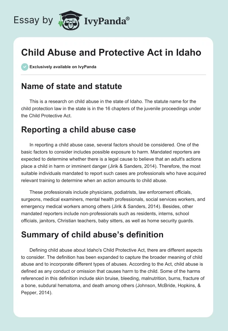 Child Abuse and Protective Act in Idaho. Page 1