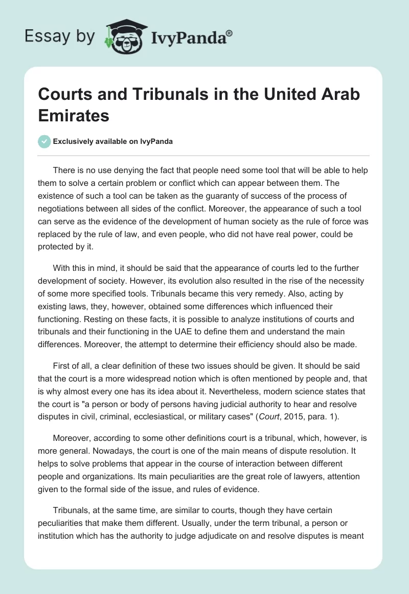 Courts and Tribunals in the United Arab Emirates. Page 1