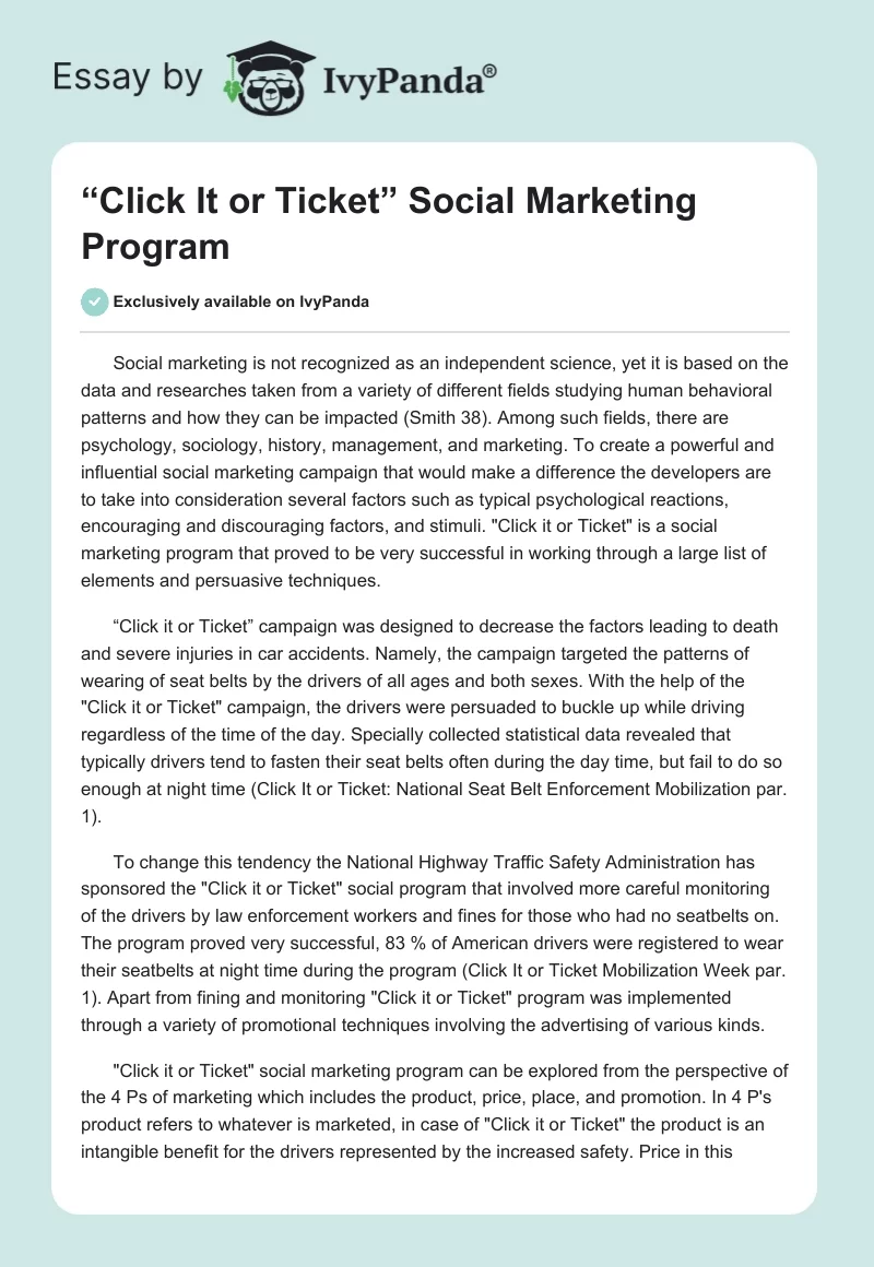 “Click It or Ticket” Social Marketing Program. Page 1