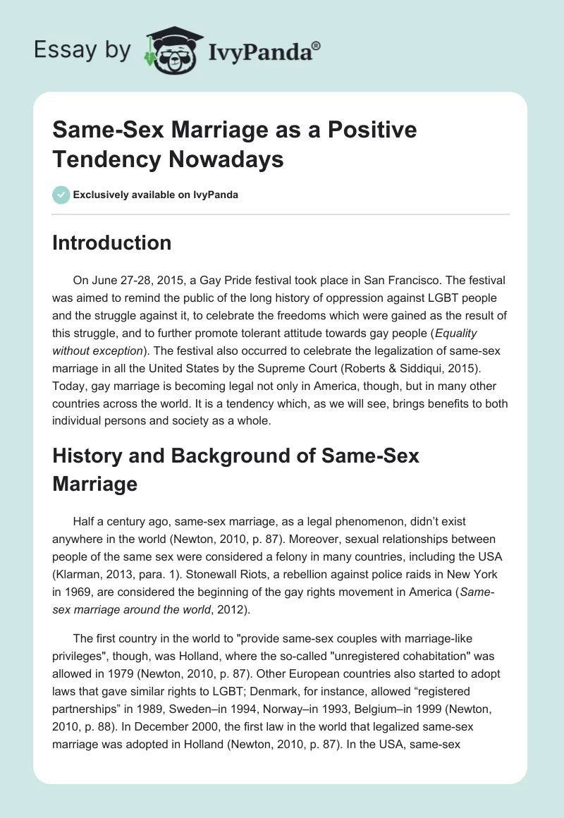Same-Sex Marriage as a Positive Tendency Nowadays. Page 1