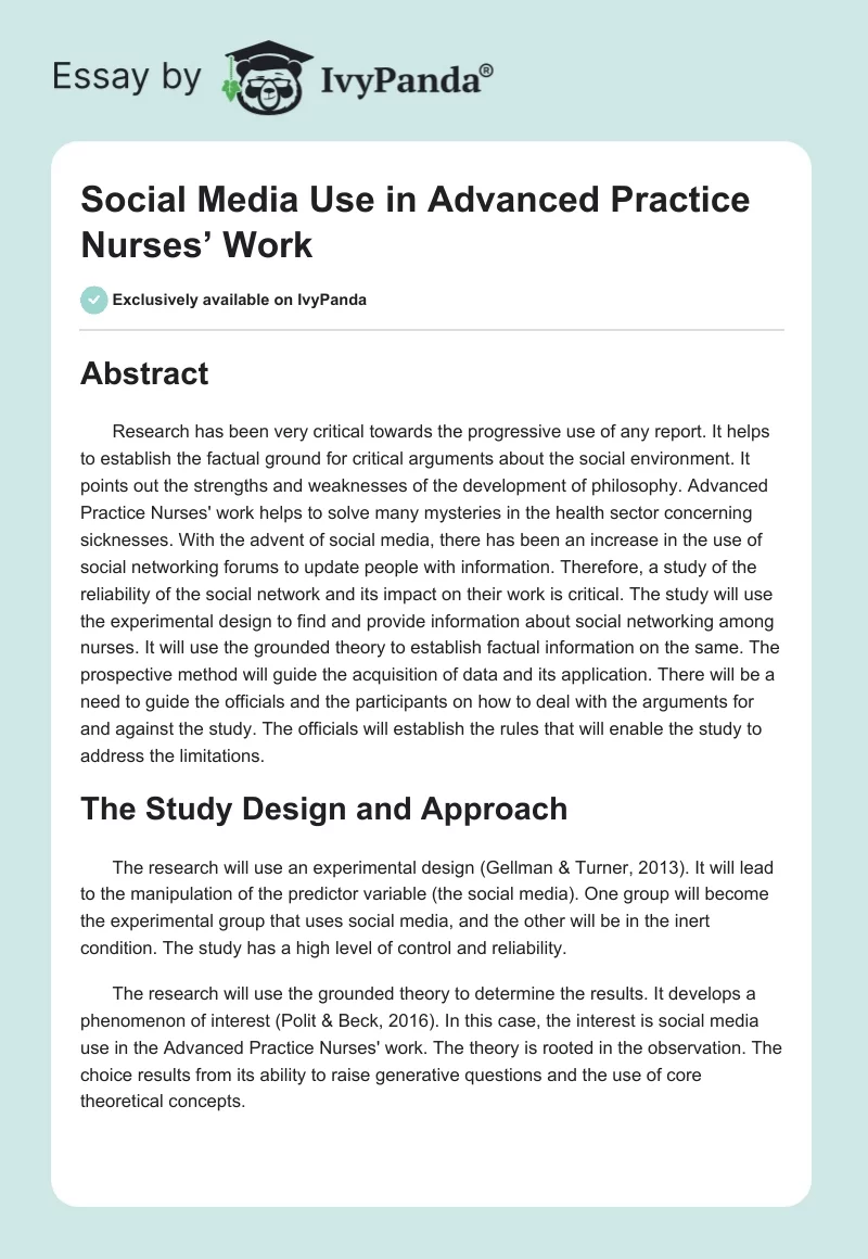 Social Media Use in Advanced Practice Nurses’ Work. Page 1