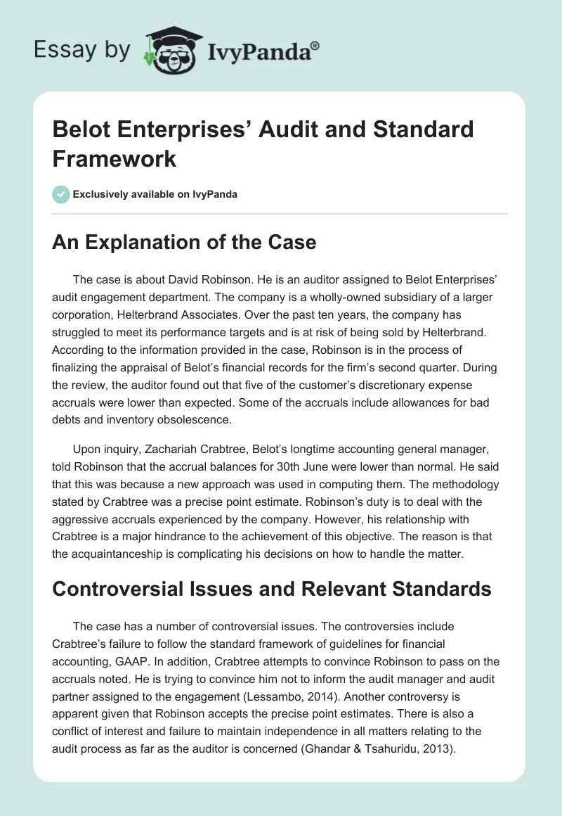 Belot Enterprises’ Audit and Standard Framework. Page 1