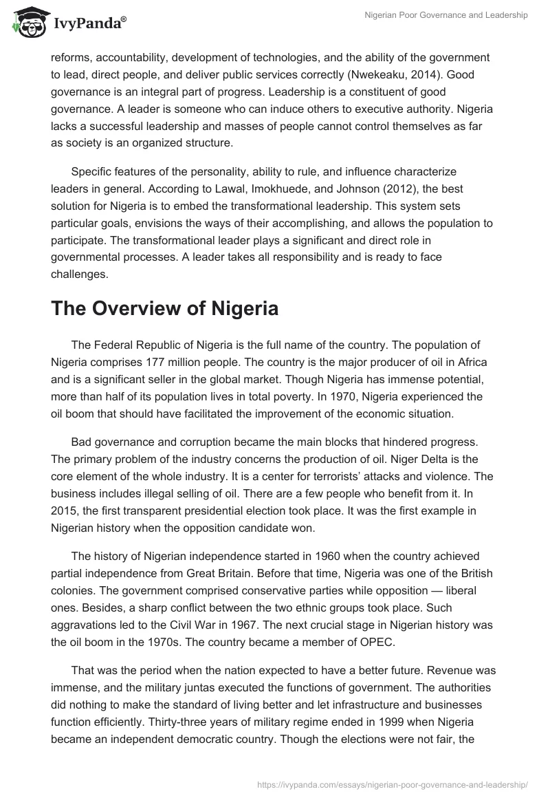 Nigerian Poor Governance and Leadership. Page 2