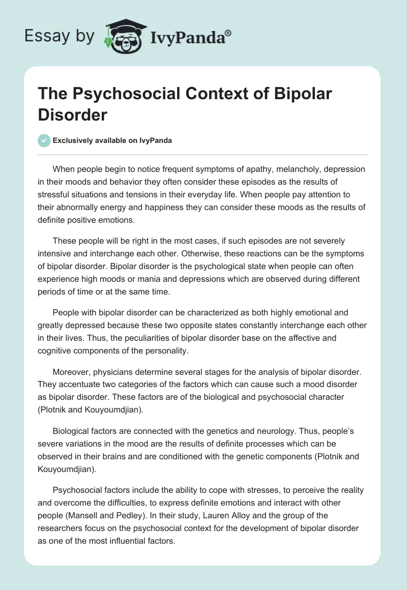 The Psychosocial Context of Bipolar Disorder. Page 1