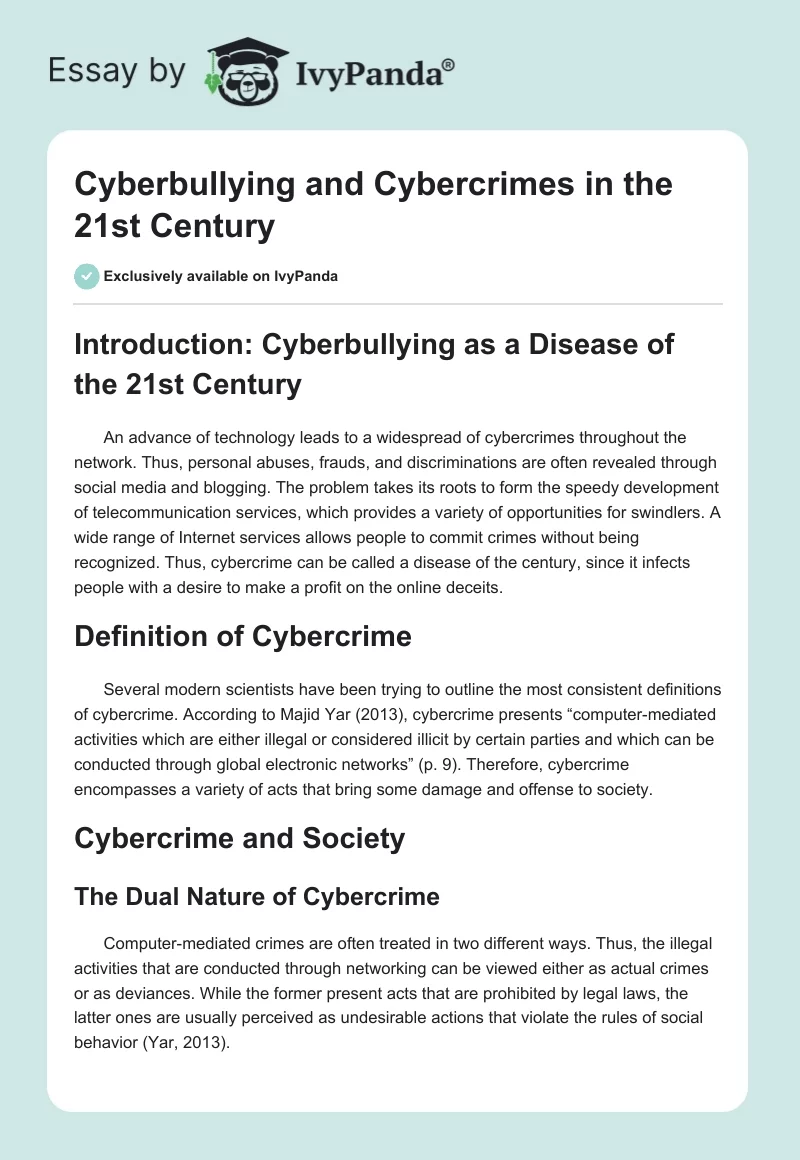Cyberbullying and Cybercrimes in the 21st Century. Page 1