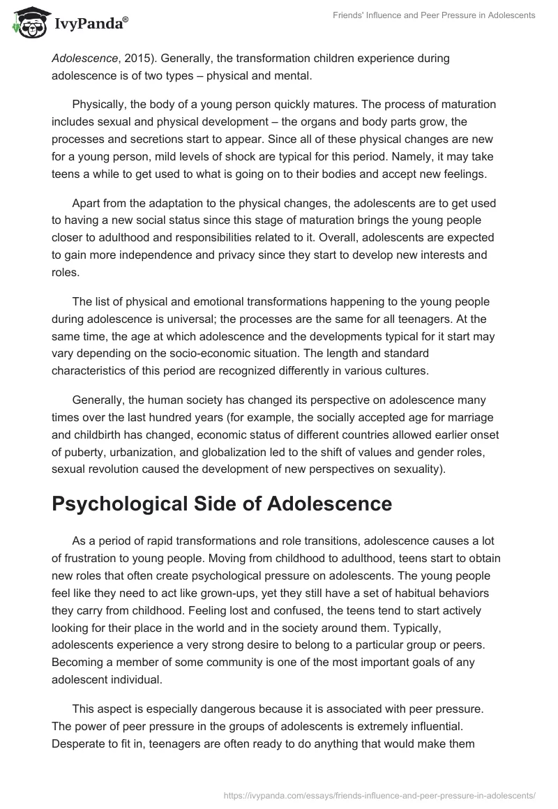 Friends' Influence and Peer Pressure in Adolescents. Page 2