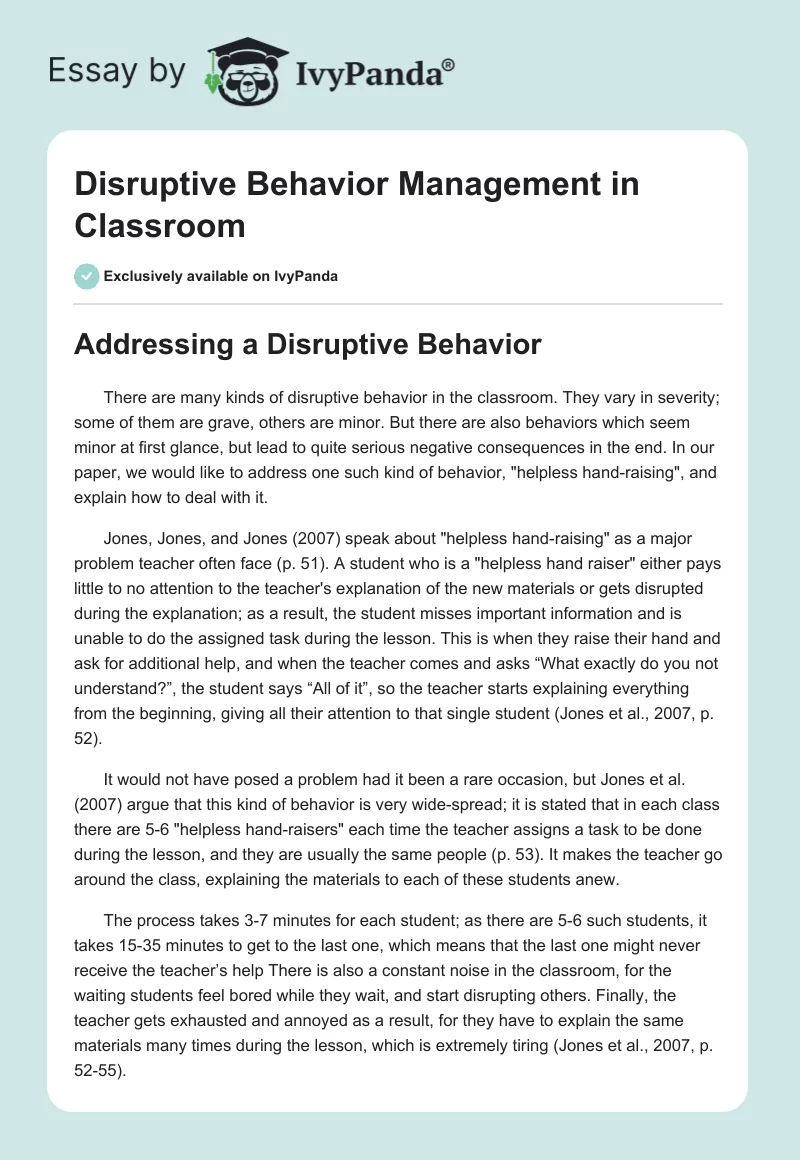 Disruptive Behavior Management in Classroom. Page 1
