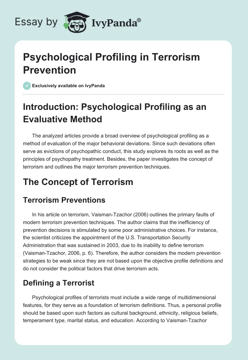 Psychological Profiling in Terrorism Prevention. Page 1
