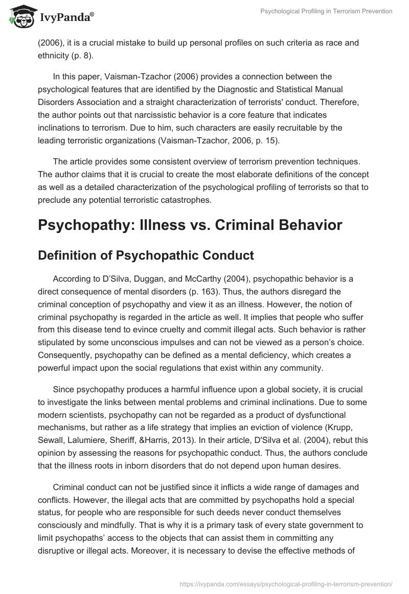 Psychological Profiling in Terrorism Prevention. Page 2