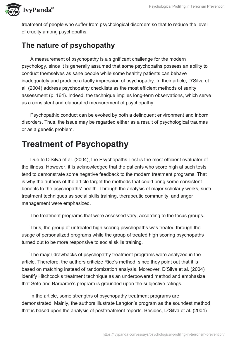 Psychological Profiling in Terrorism Prevention. Page 3