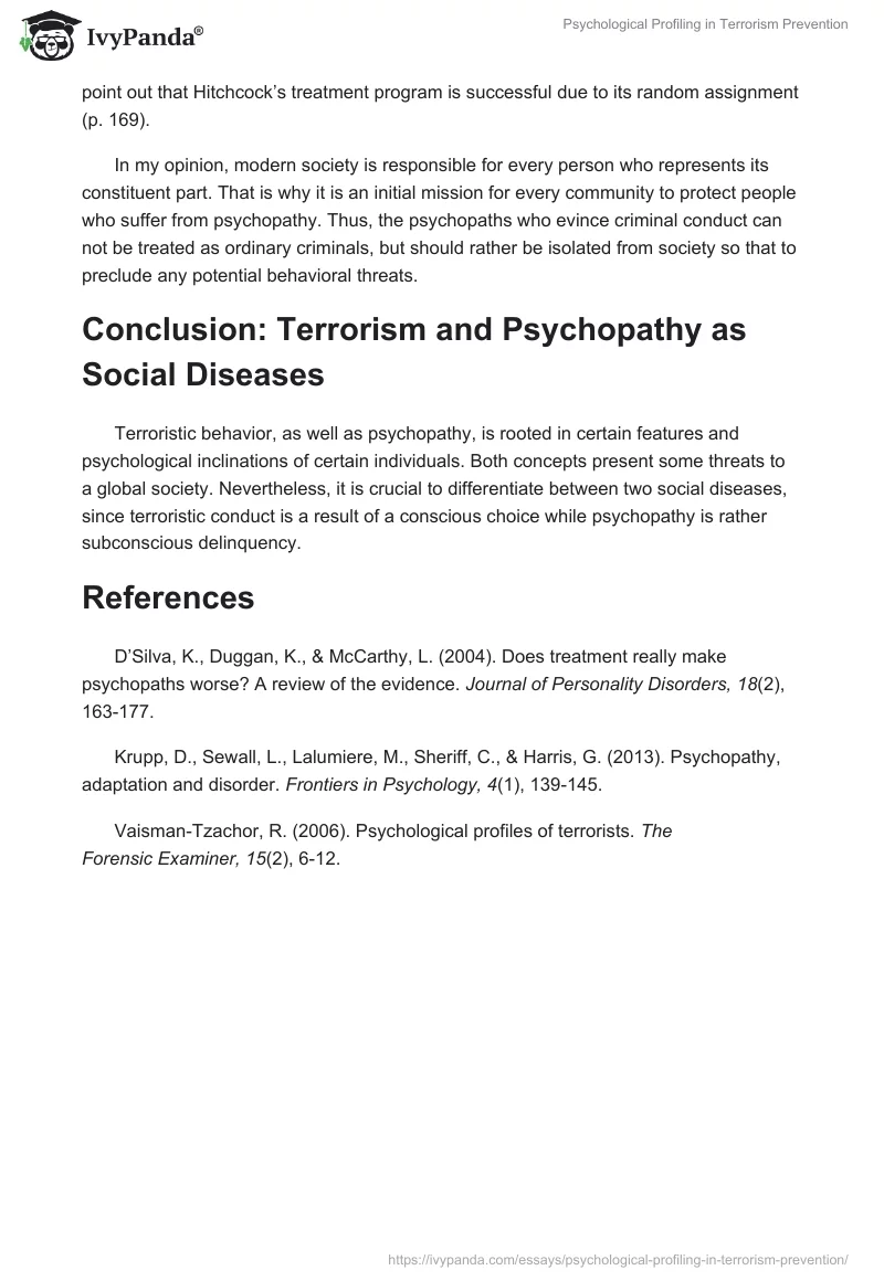 Psychological Profiling in Terrorism Prevention. Page 4