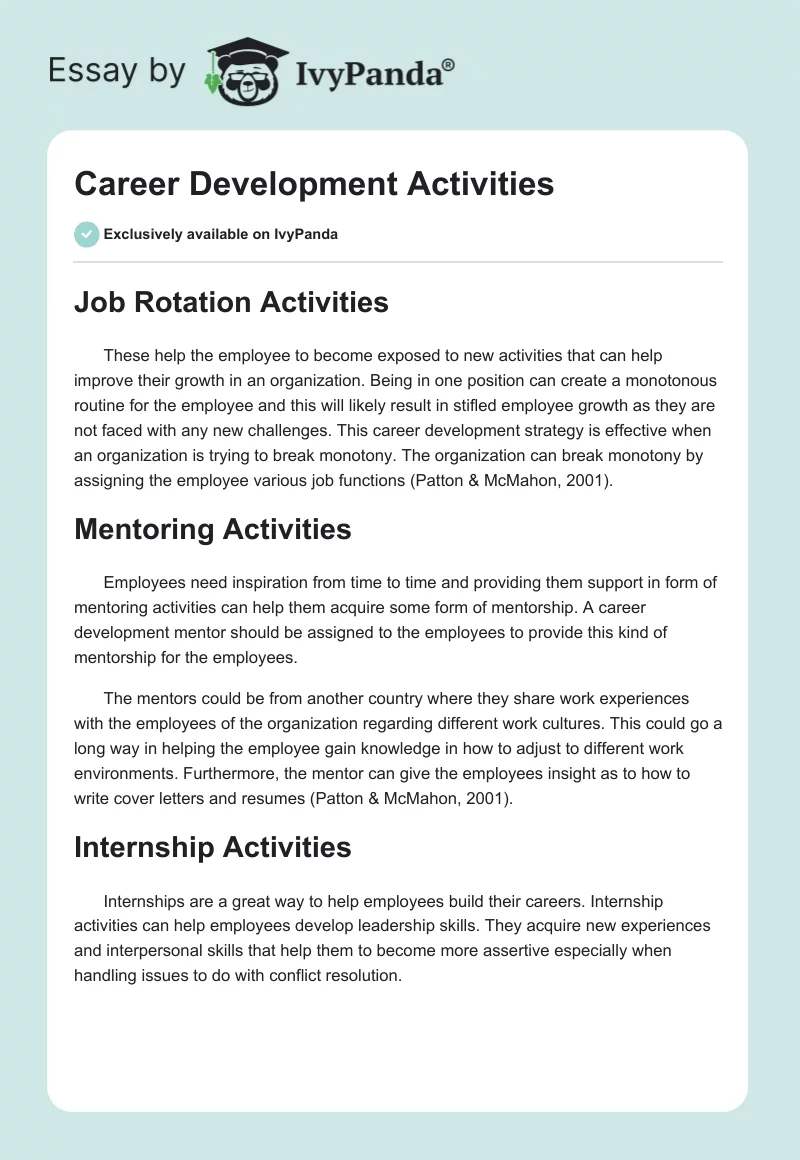 Career Development Activities. Page 1