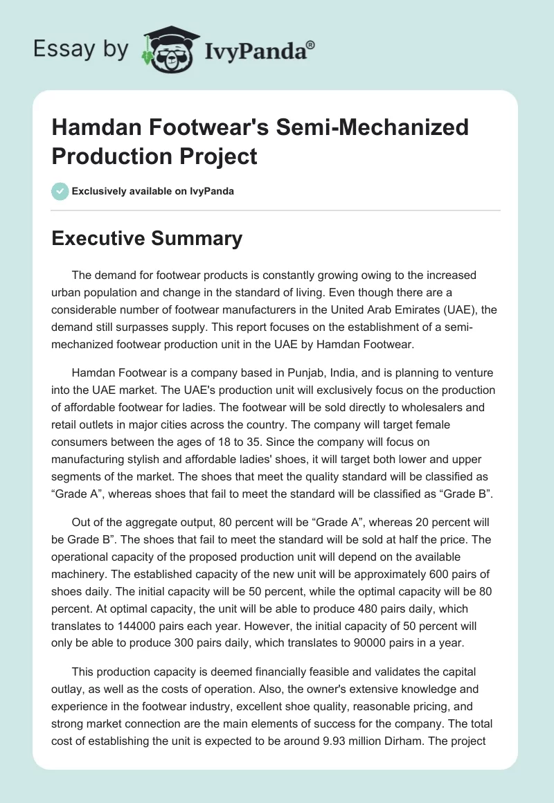 Hamdan Footwear's Semi-Mechanized Production Project. Page 1