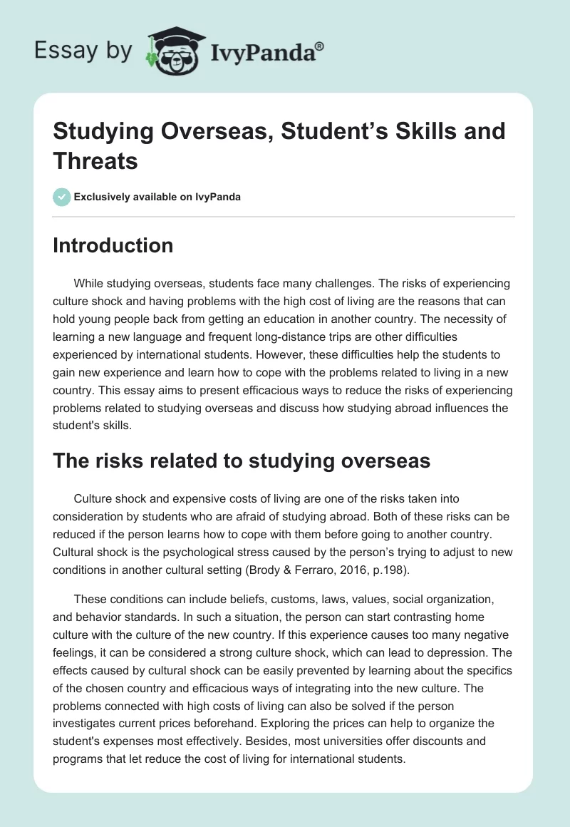Studying Overseas, Student’s Skills and Threats. Page 1