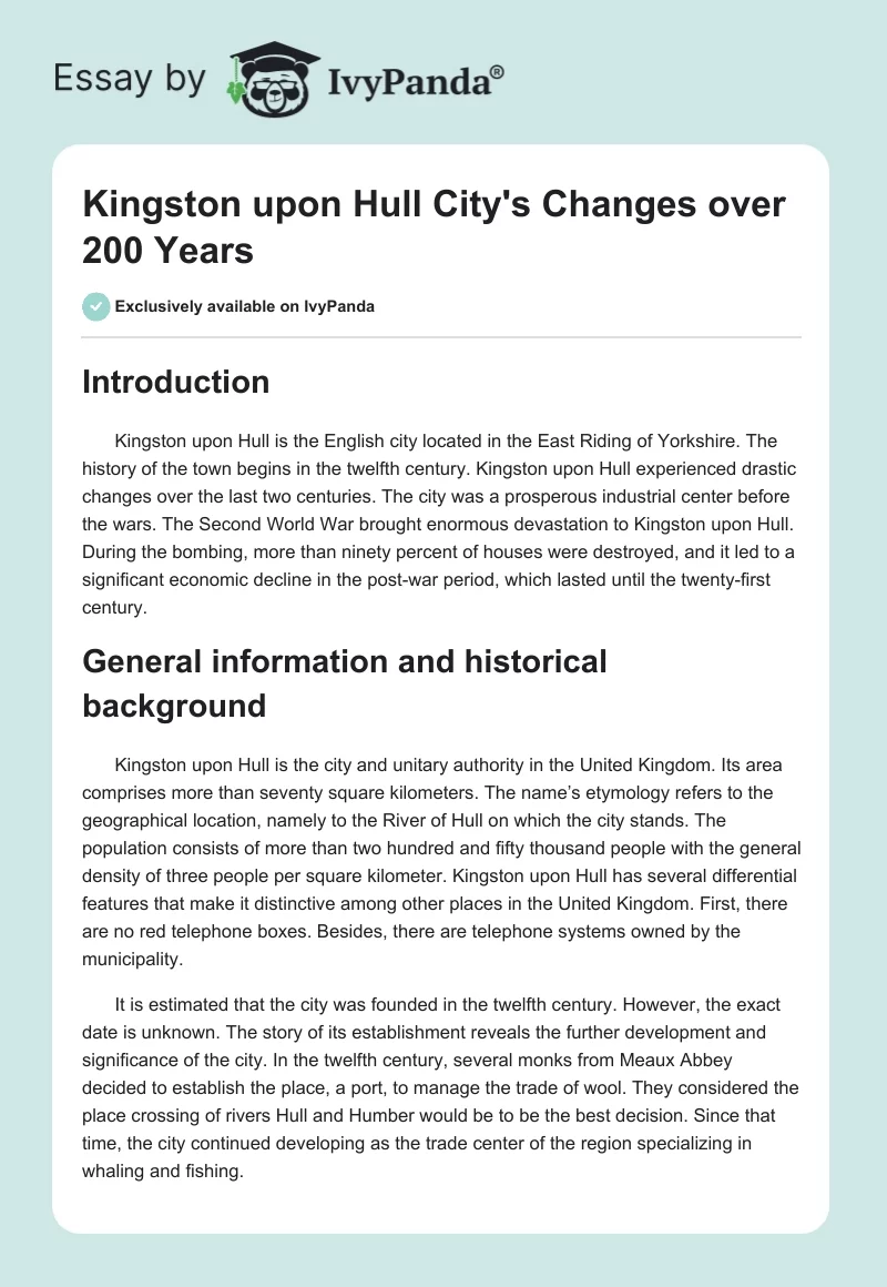 Kingston upon Hull City's Changes over 200 Years. Page 1