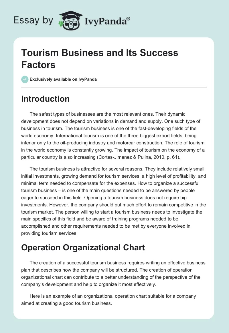 Tourism Business and Its Success Factors. Page 1