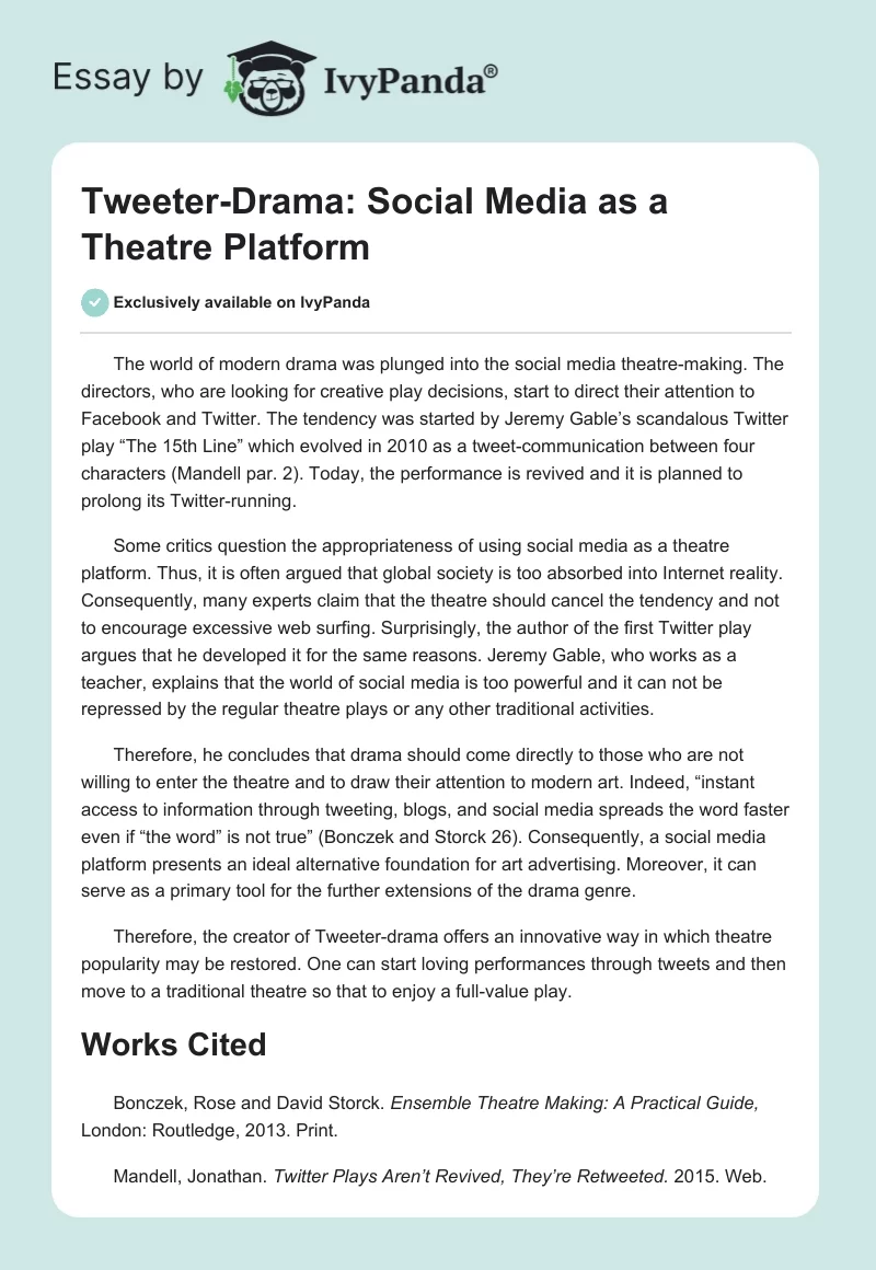 Tweeter-Drama: Social Media as a Theatre Platform. Page 1