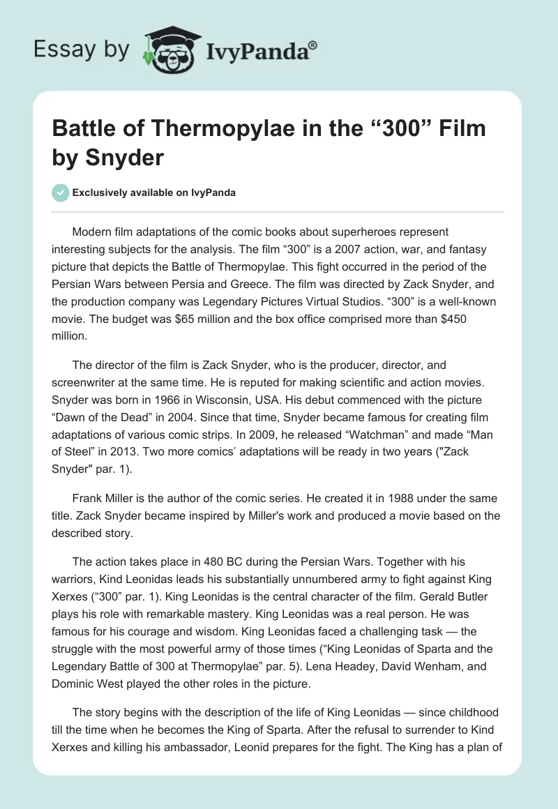 Battle of Thermopylae in the “300” Film by Snyder. Page 1
