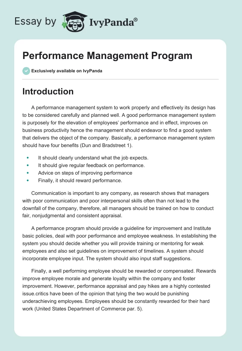Performance Management Program. Page 1