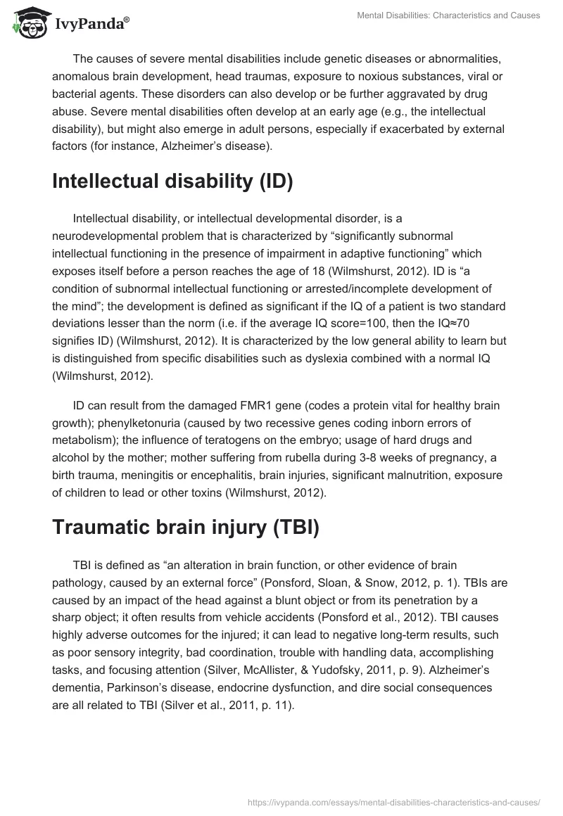 Mental Disabilities: Characteristics and Causes. Page 2