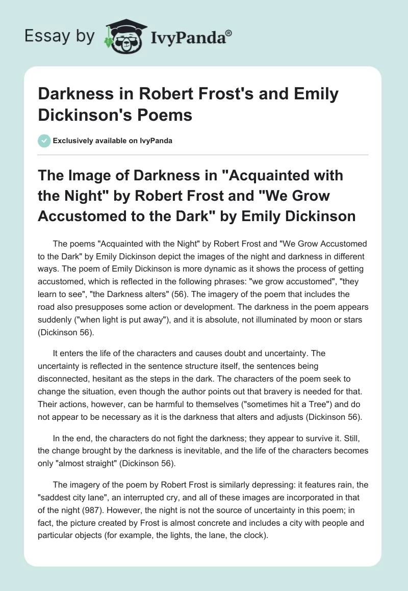 Darkness in Robert Frost's and Emily Dickinson's Poems. Page 1