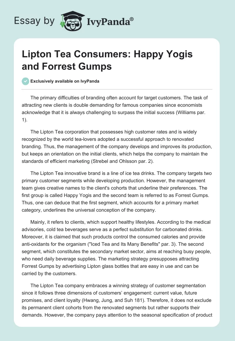 Lipton Tea Consumers: Happy Yogis and Forrest Gumps. Page 1