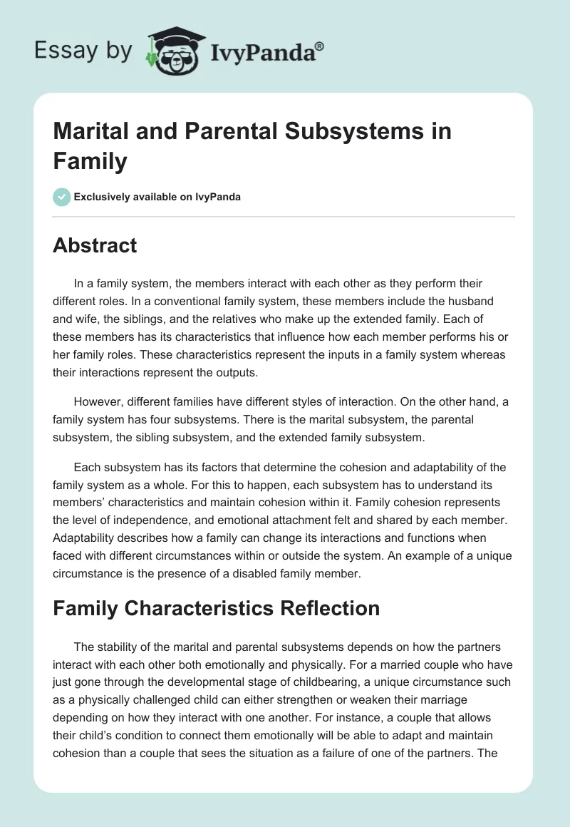 Marital and Parental Subsystems in Family. Page 1